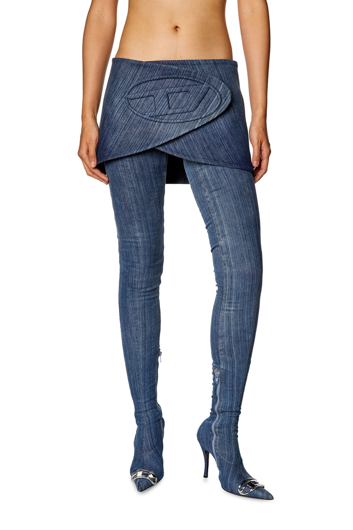 Diesel Skirt-belt in streaky denim - Skirts Womens in Blue