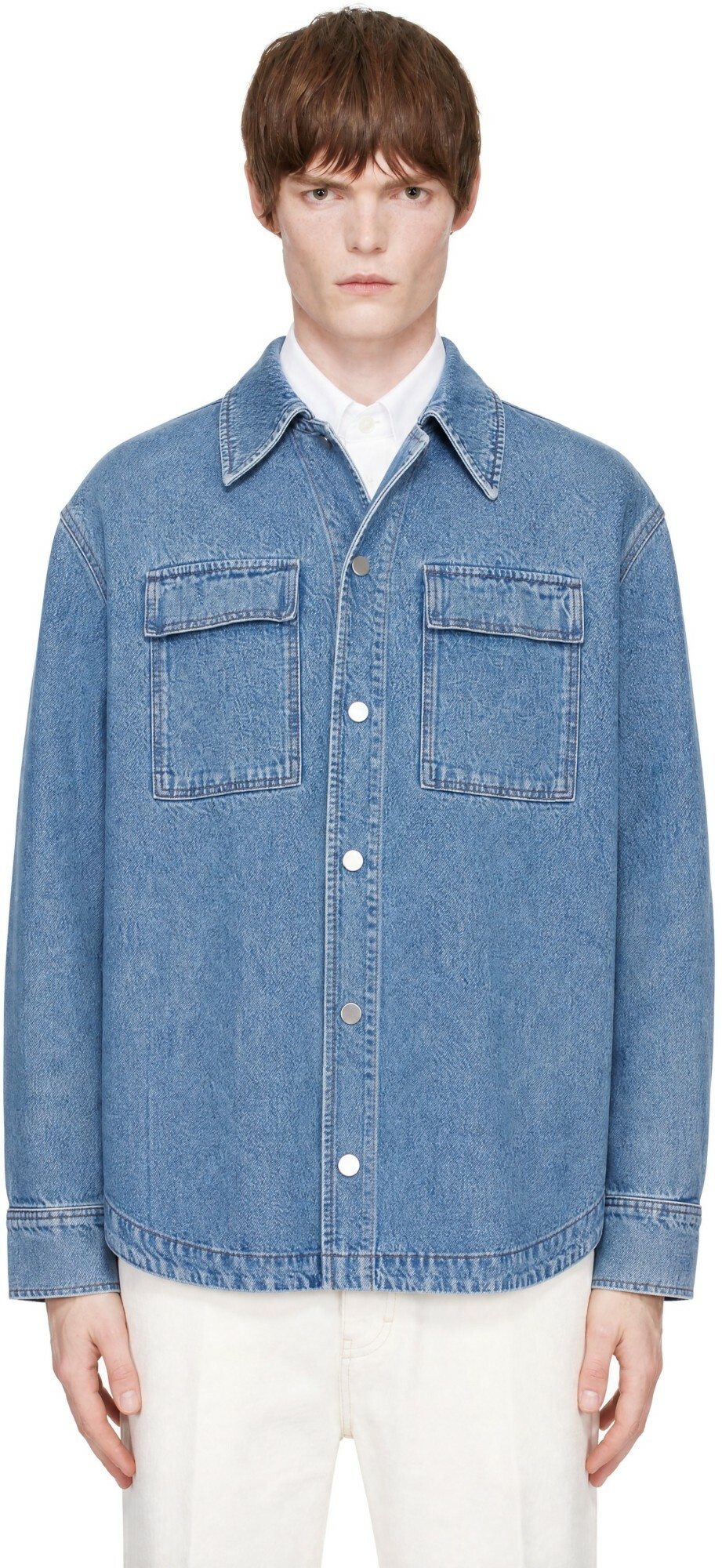 AMI Paris Blue Camp Collar Overshirt