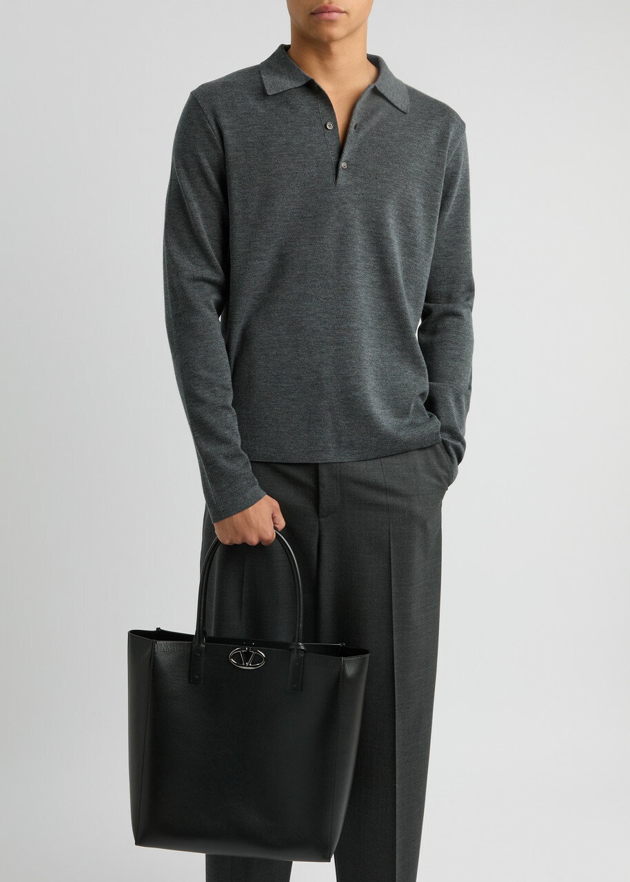 Valentino VLogo Locker Leather Tote - Black - One Size