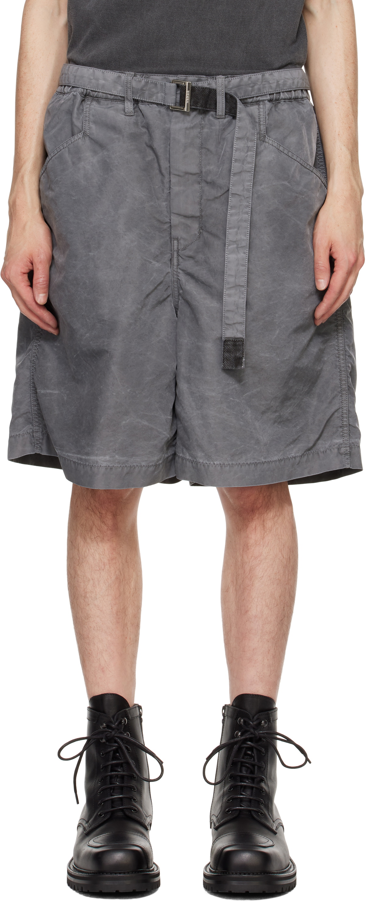sacai Gray Nylon Twill Shorts Sacai