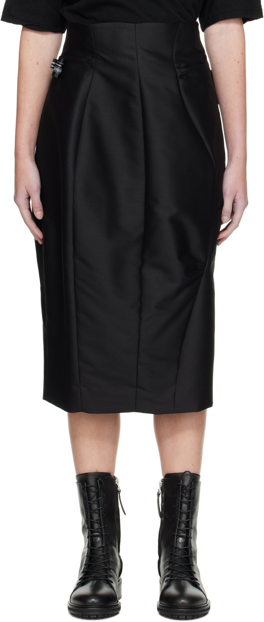 UNDERCOVER Black Paneled Silk Midi Skirt