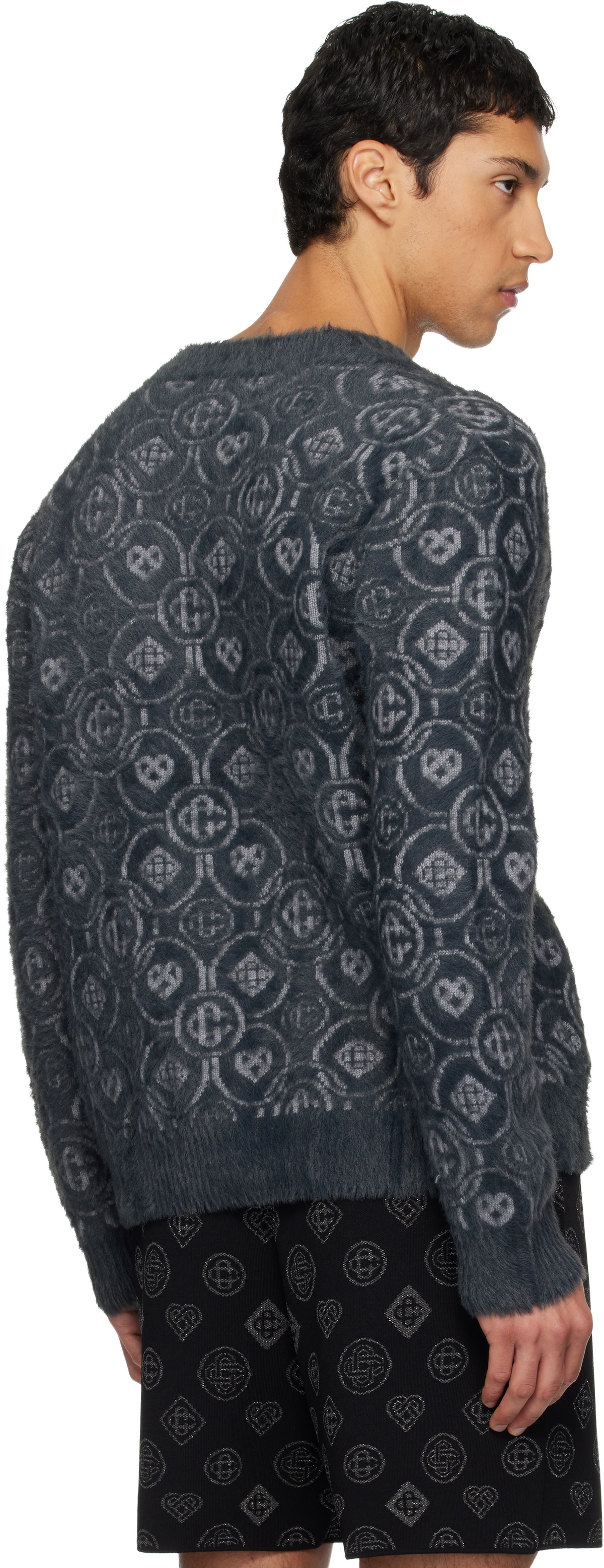 Casablanca Gray Fluffy Monogram Cardigan