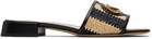 Valentino Garavani Black & Off-White VLogo Signature Faux-Raffia Slides