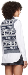 GANNI White & Navy Jacquard Vest