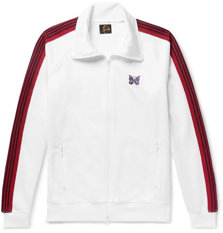 Photo: Needles - Embroidered Striped Satin-Jersey Track Jacket - White