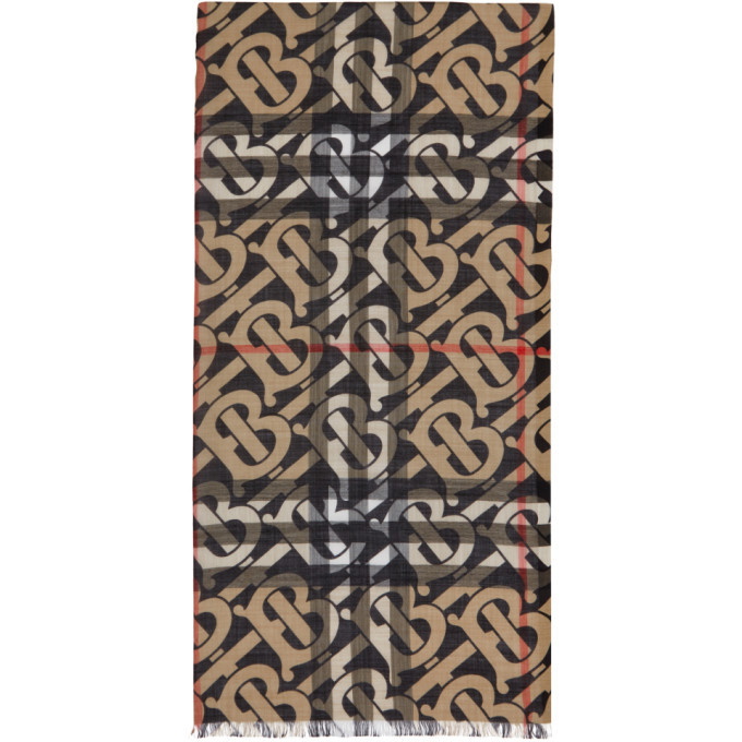 Photo: Burberry Beige Monogram Check Lightweight Scarf