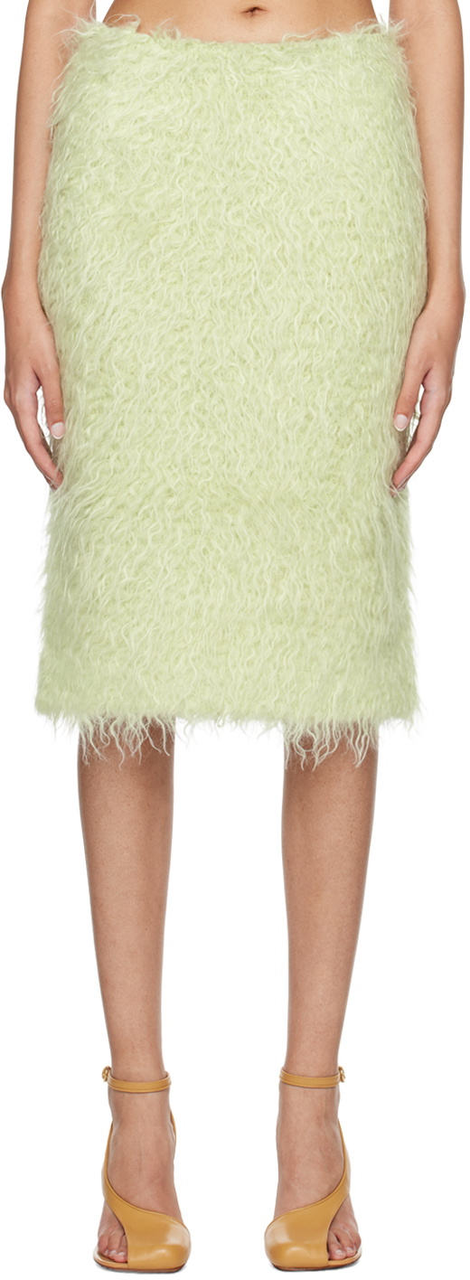Dries Van Noten Green Mohair Faux-Fur Midi Skirt Dries Van Noten