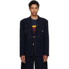 sacai Navy Notched Lapel Denim Blazer