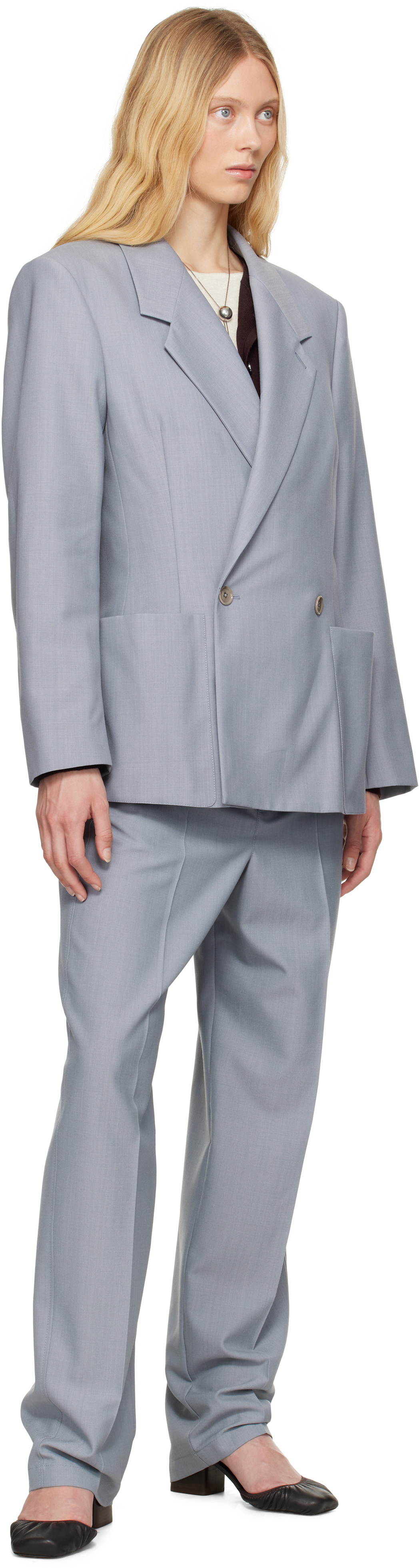 LEMAIRE Blue Double Breasted Tailored Blazer