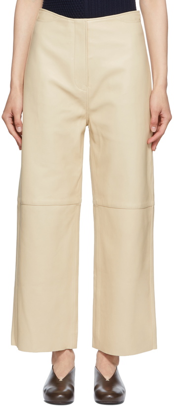 Photo: Totême Beige Leather Wide Trousers