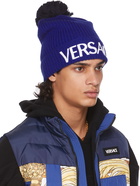 Versace Blue Wool Logo Beanie