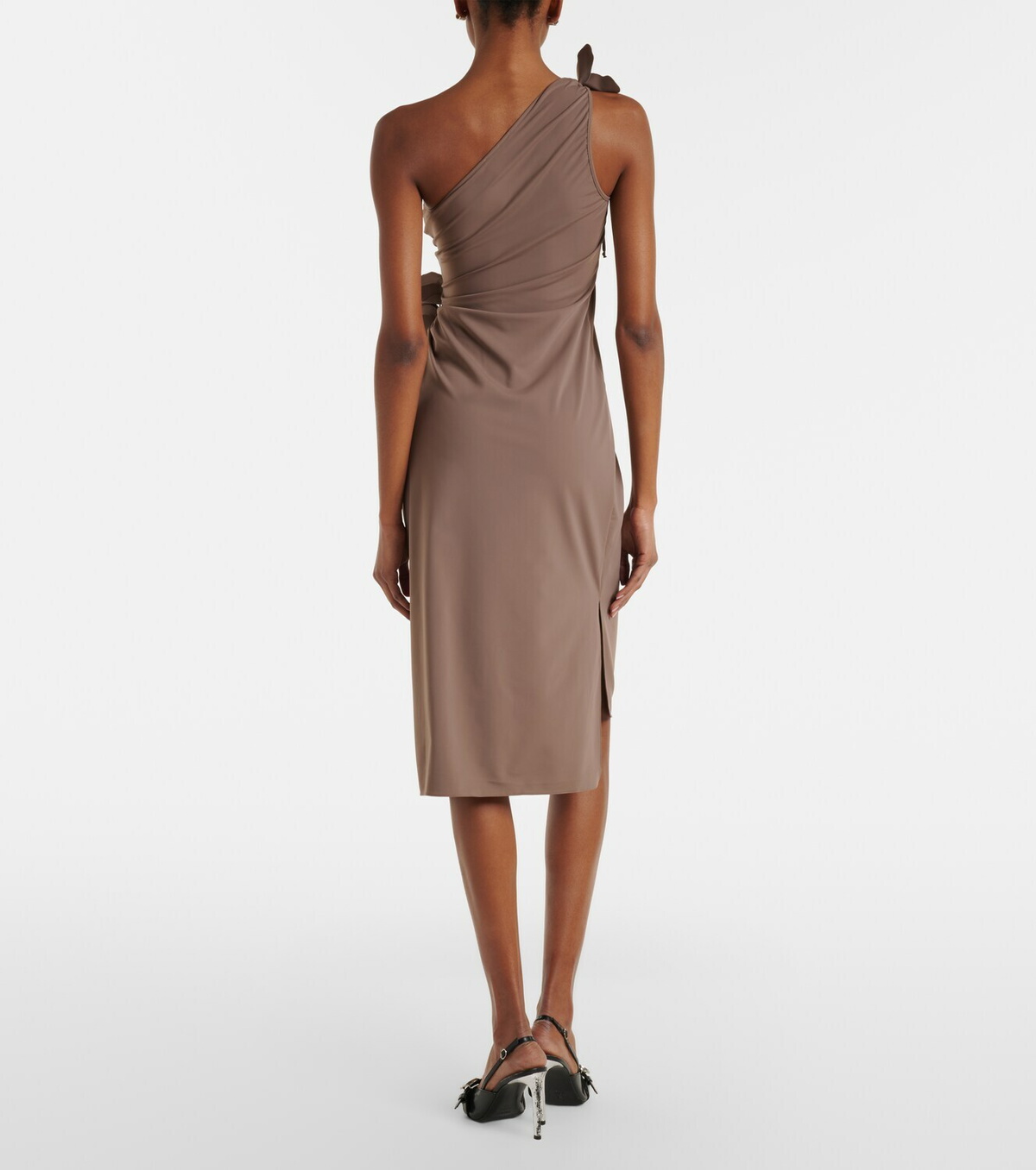 Coperni Floral-appliqué one-shoulder jersey cocktail dress