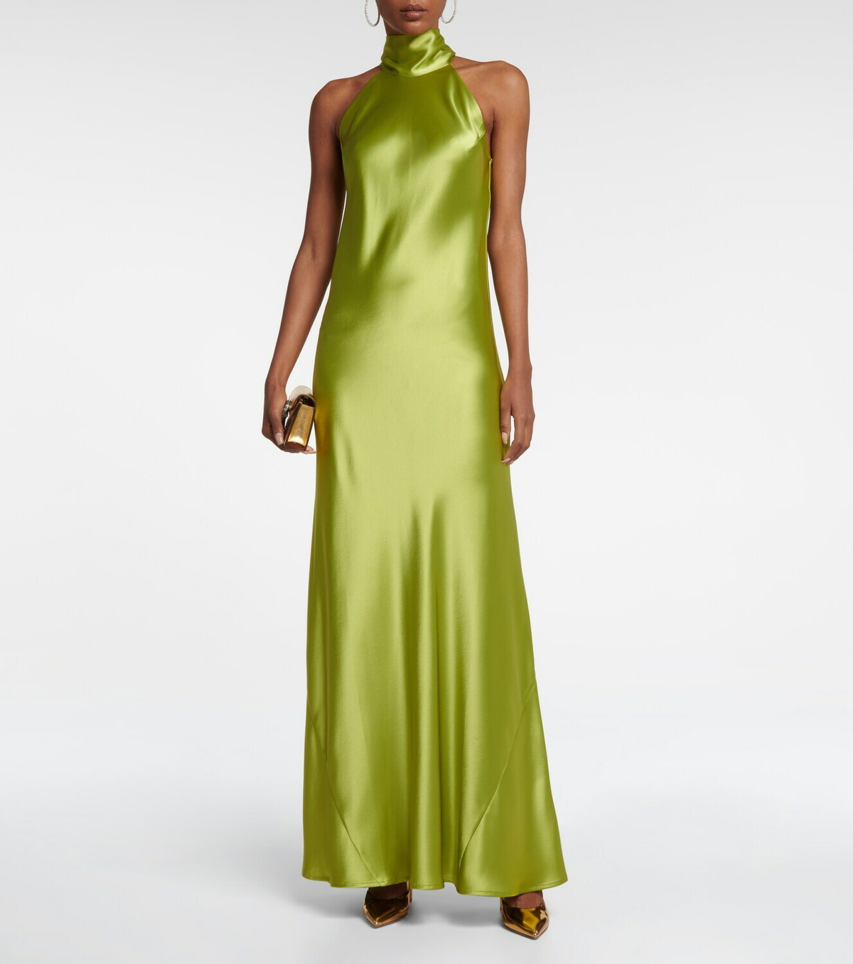 sienna halterneck satin maxi dress by galvan Galvan London | Sienna Maxi Dress | Platinum