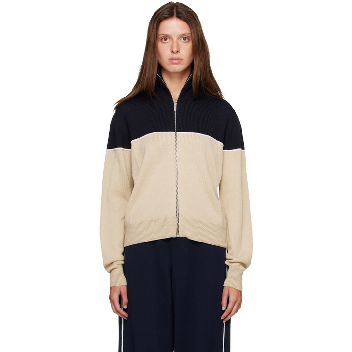 Photo: Cordera Off-White & Navy Extrafine Merino Wool Sporty Cardigan