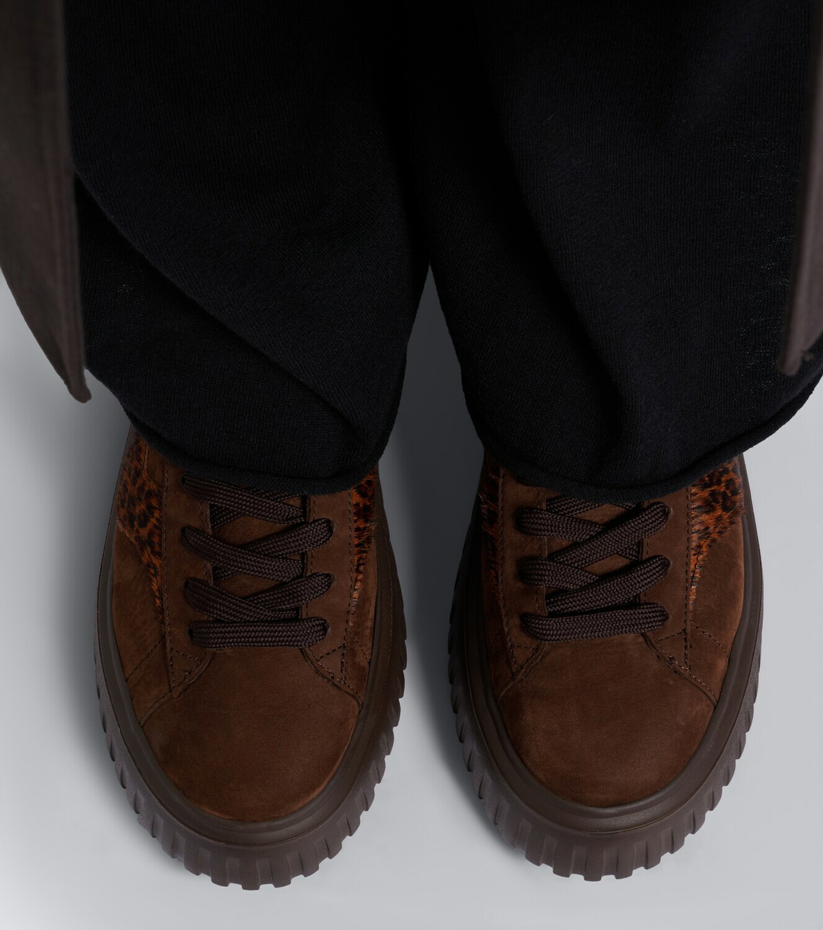 Hogan H645 fur-trimmed leather platform sneakers