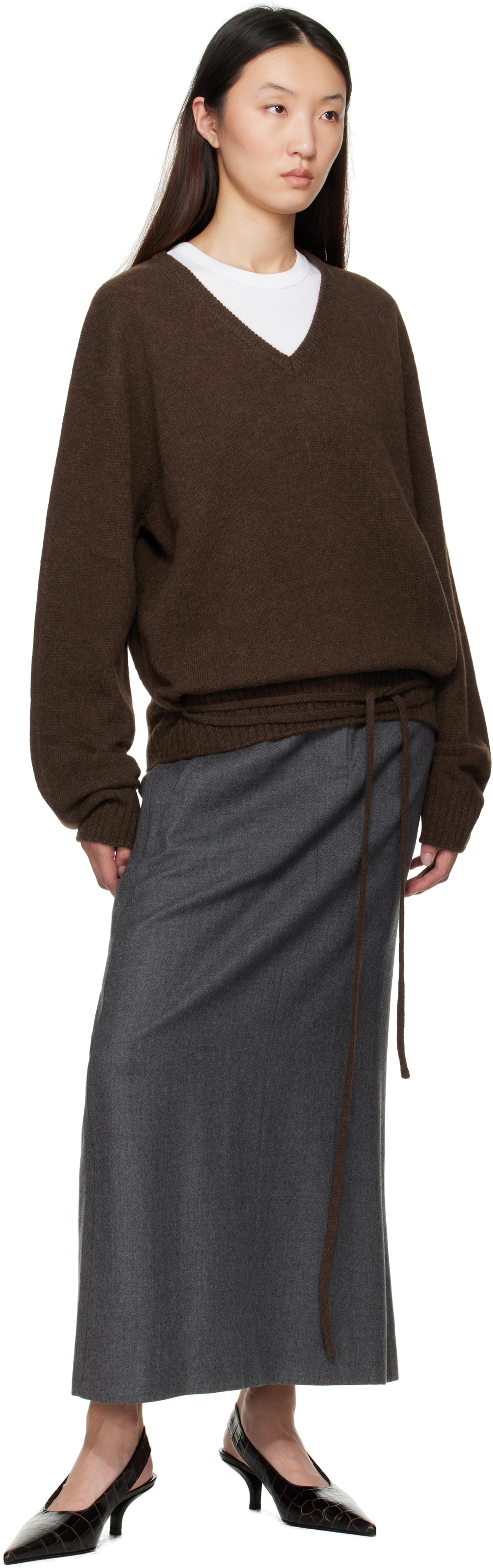 LE17SEPTEMBRE Brown Alpaca V-Neck Sweater