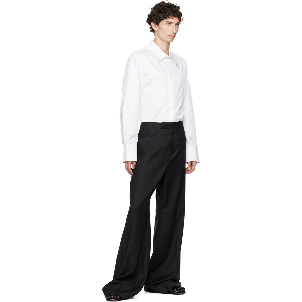 Marine Serre White Moonogram Jacquard Cotton LS Shirt