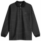 Snow Peak Women's Cotton Border Long Sleeve Polo Top in Blackgrey
