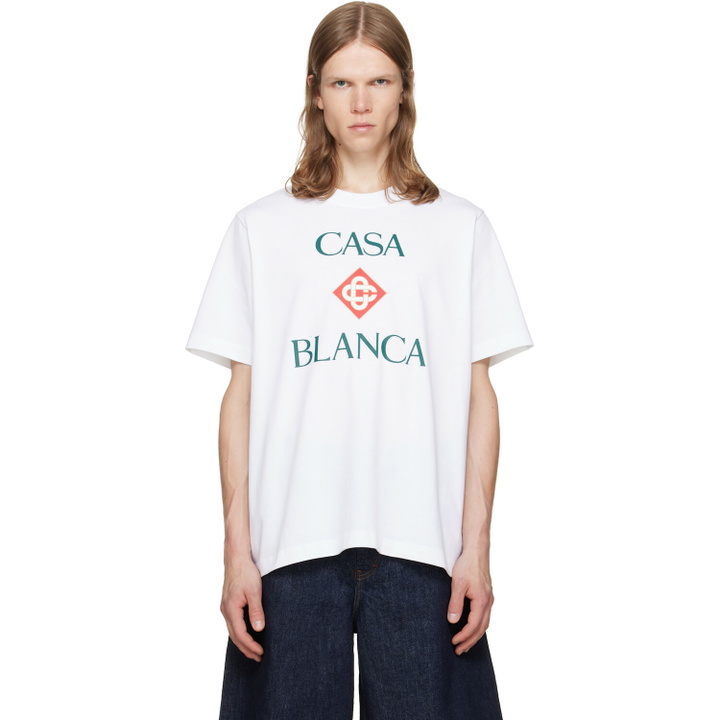 Photo: Casablanca White 'Casablanca' Diamond Logo Short Sleeve T-shirt