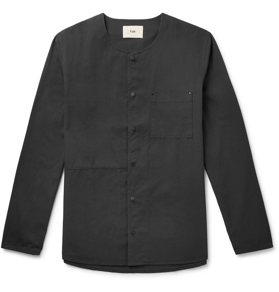 Folk - Collarless Ripstop-Panelled Cotton-Twill Shirt - Men