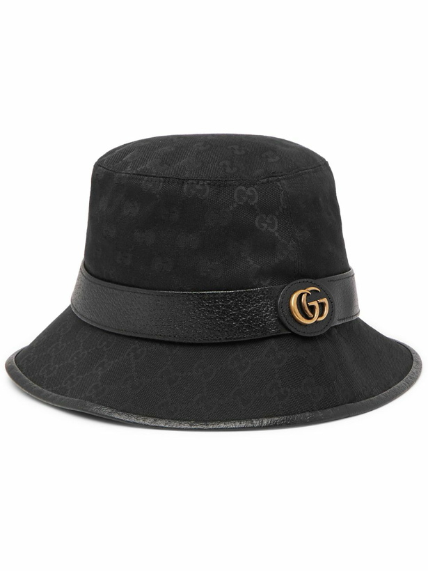 Photo: GUCCI - Leather-Trimmed Monogrammed Canvas Bucket Hat - Black