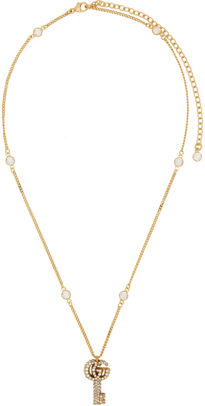 Gucci Double G Crystal-embellished Key Necklace - Gold