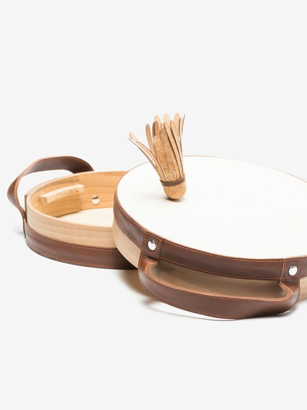Brunello Cucinelli Neutral Leather And Wood Tamburello Game