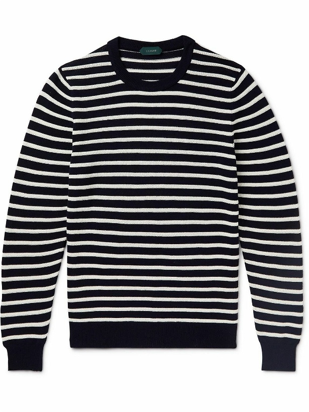 Photo: Incotex - Striped Knitted Cotton Sweater - Blue