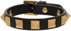 Valentino Garavani Black Leather Rockstud Bracelet