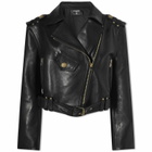 Balmain Women's Cropped Leather Biker Jacket in Black