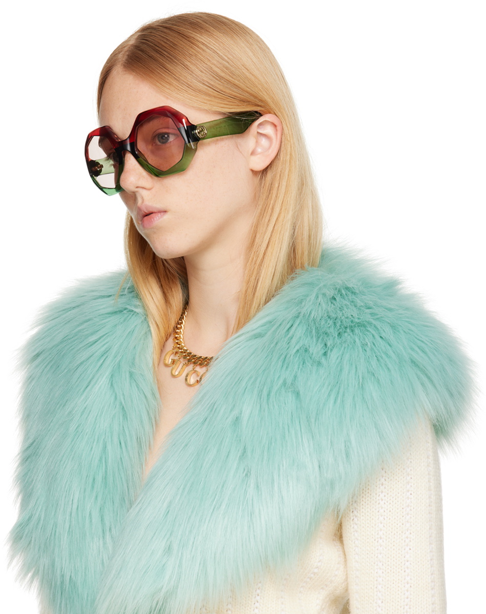 Gucci Green & Red Hexagonal Sunglasses Gucci display picture 1