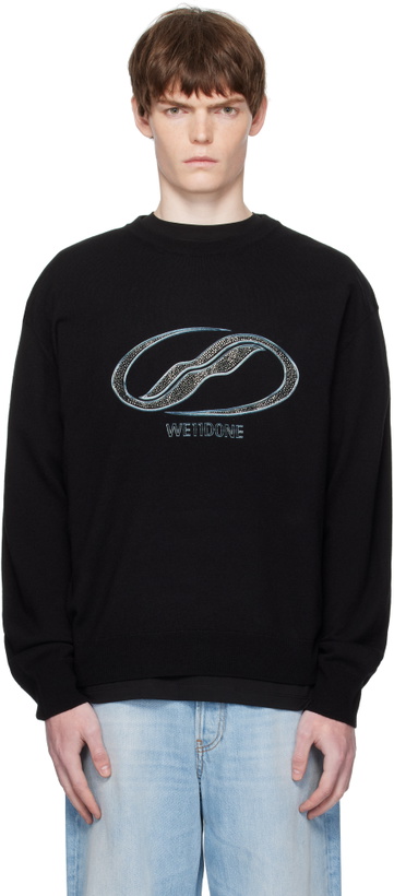 Photo: We11done Black Logo Rhinestone Knit Pullover Sweater