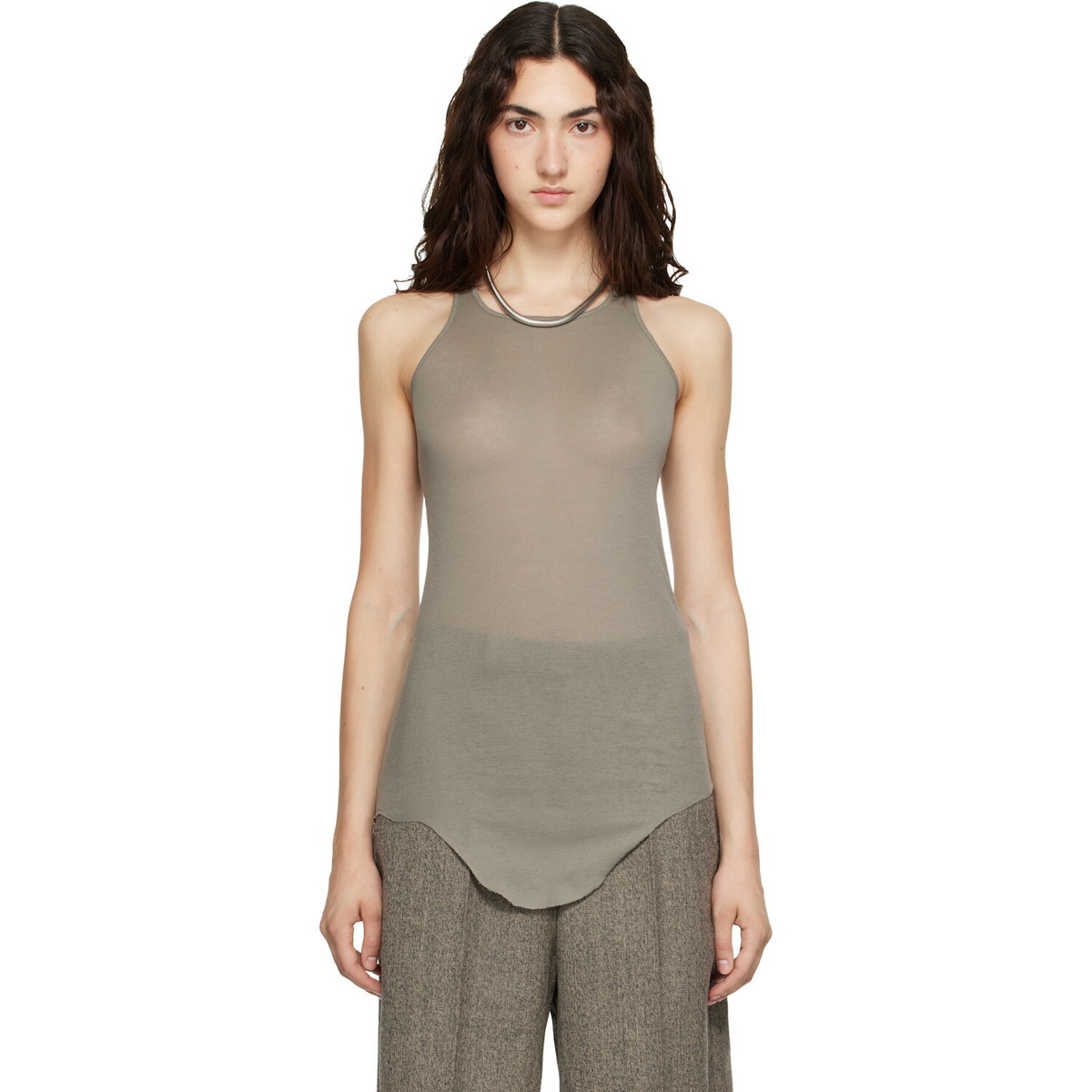 Rick Owens Taupe Tower Basic Rib Tank Top