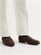 GEORGE CLEVERLEY - Bradley III Leather-Trimmed Pebble-Grain Suede Penny Loafers - Brown