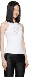 Blumarine White Crystal-Cut Logo Tank Top