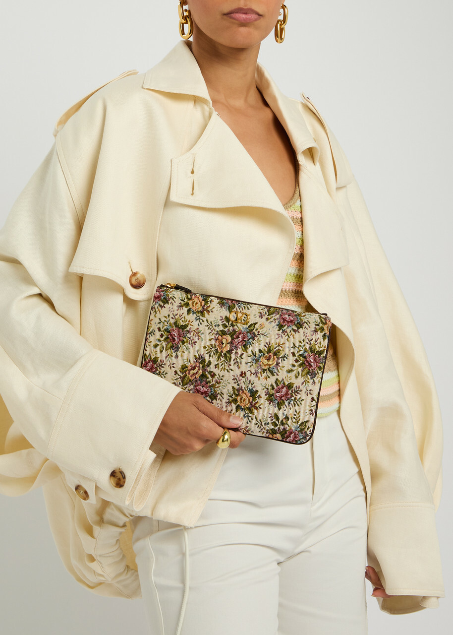 Valentino Garavani Floral-jacquard Woven Pouch - Cream - One Size