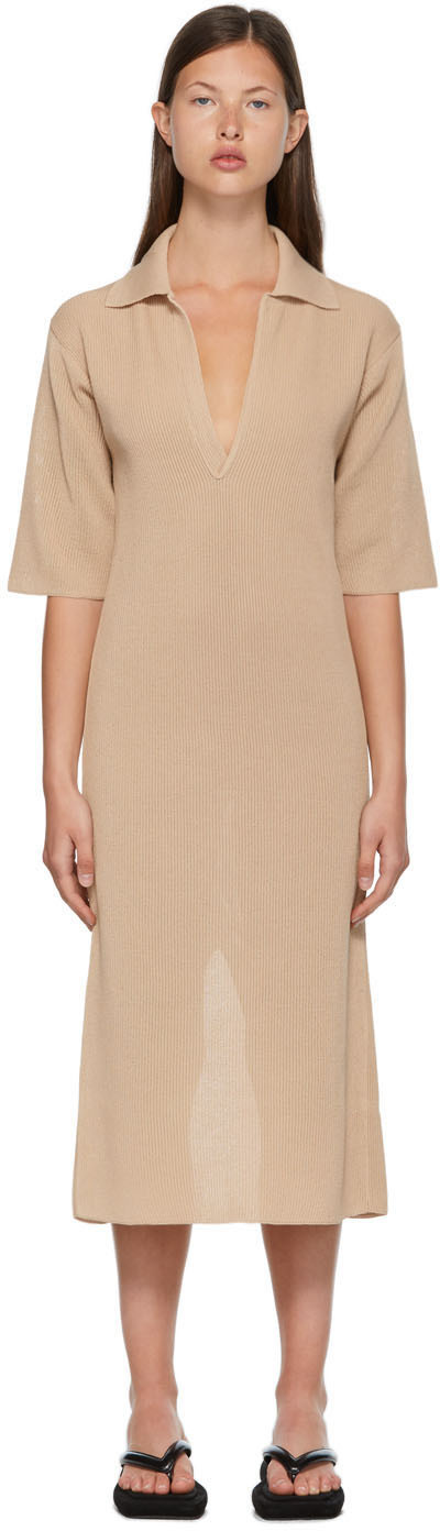 AURALEE Beige Flat Yarn Rib Knit Skipper Dress Auralee