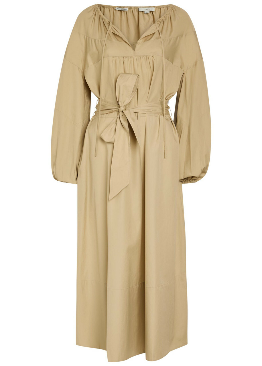 Vince Belted Cotton-poplin Midi Dress Beige