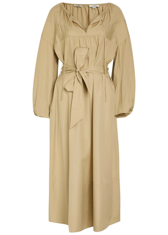 Photo: Vince Belted Cotton-poplin Midi Dress Beige