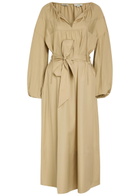 Vince Belted Cotton-poplin Midi Dress Beige