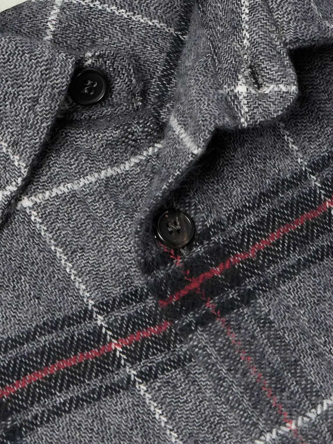 MILES LEON - Field Checked Brushed Herringbone Cotton-Flannel Shirt - Gray