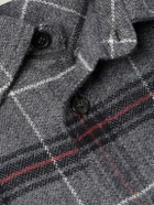 MILES LEON - Field Checked Brushed Herringbone Cotton-Flannel Shirt - Gray