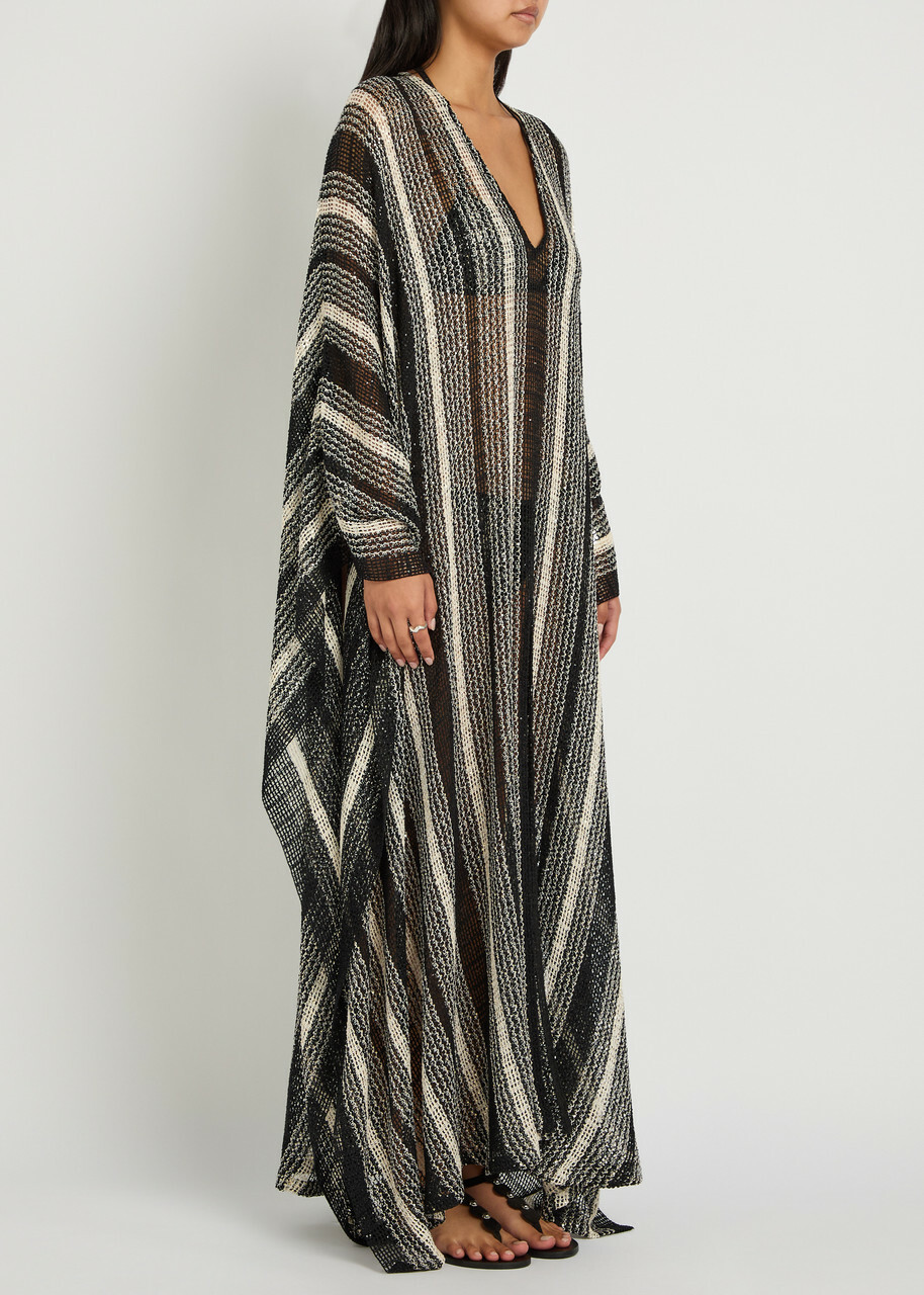 Missoni Striped Open-knit Kaftan Cover-up White And Black