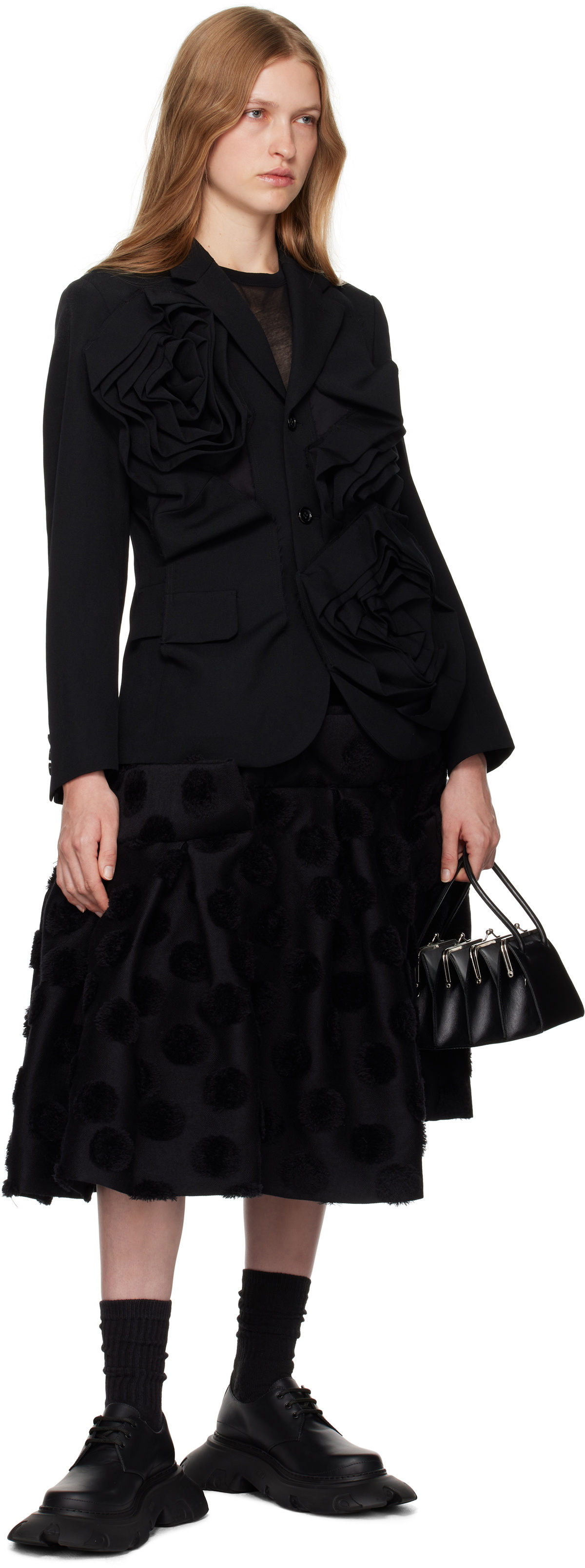 Comme des Garçons Black Wool Jacquard Midi Skirt