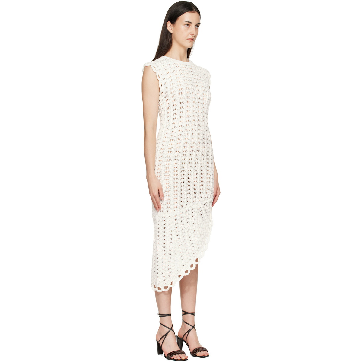Loulou de Saison White Malena Ruffled Crochet Midi Dress