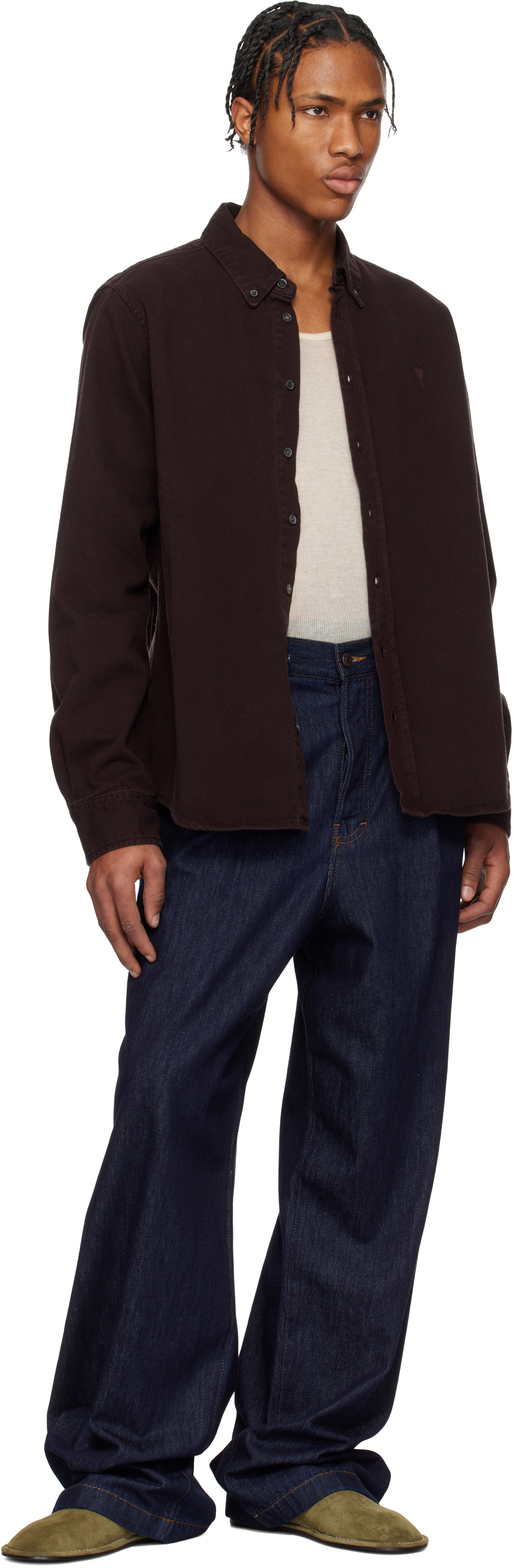 ◆ami9622◆ AMI Paris Burgundy Cotton Button-Down Ami de Coeur Shirt AMI