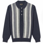 Beams Plus Men's Stripe Knit Long Sleeve Polo Shirt in Charcoal Grey
