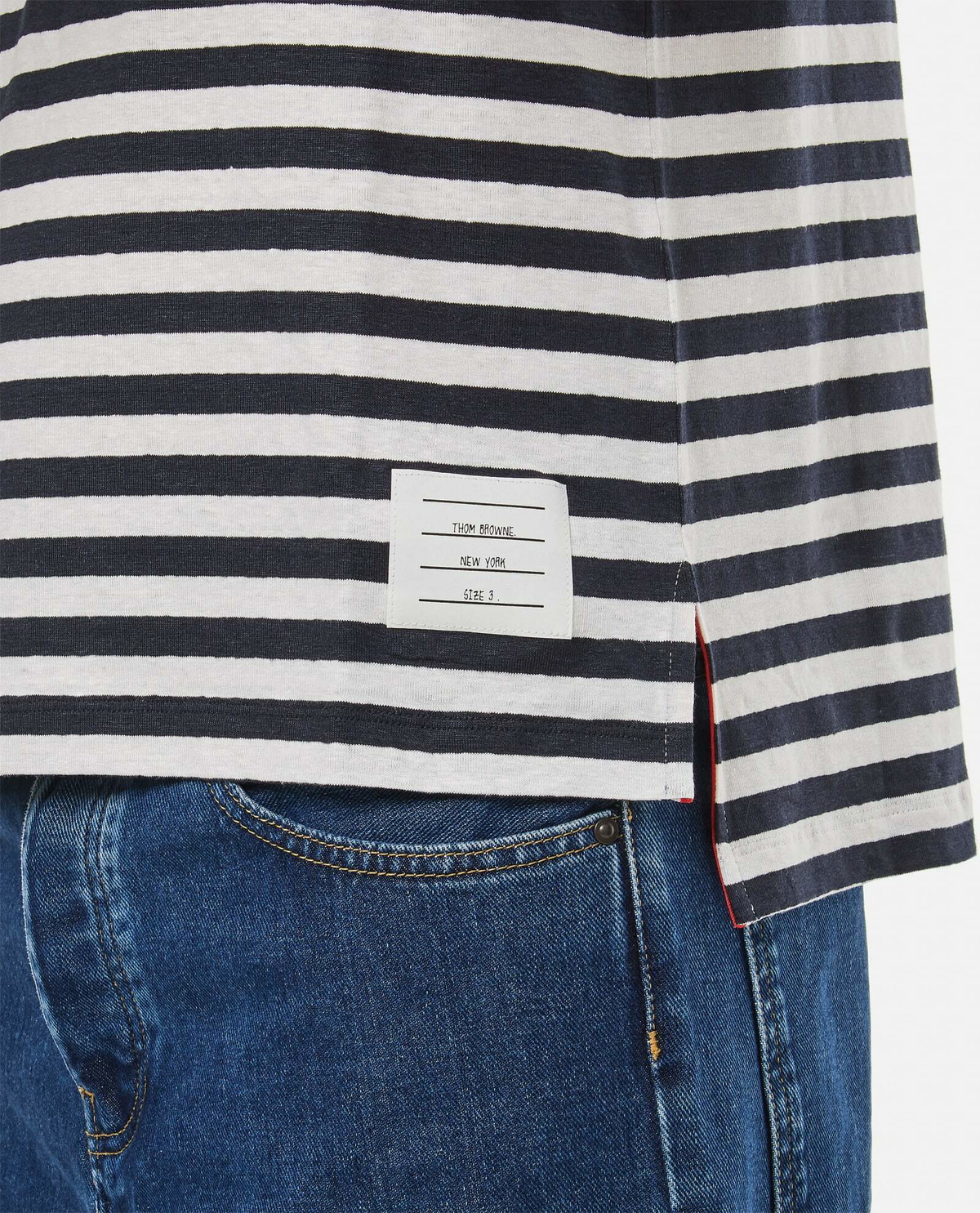 Tシャツ・カットソー THOM BROWNE LINEN STRIPED POCKET T-SHIRT Thom Browne Linen Striped Pocket T-shirt Thom Browne