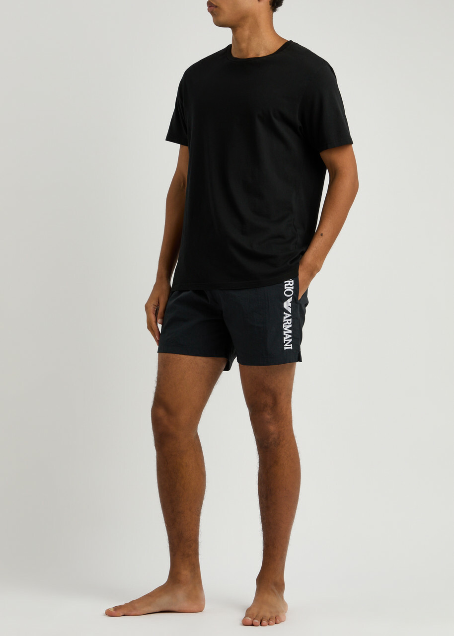Emporio Armani Logo-embroidered Nylon Swim Shorts Navy