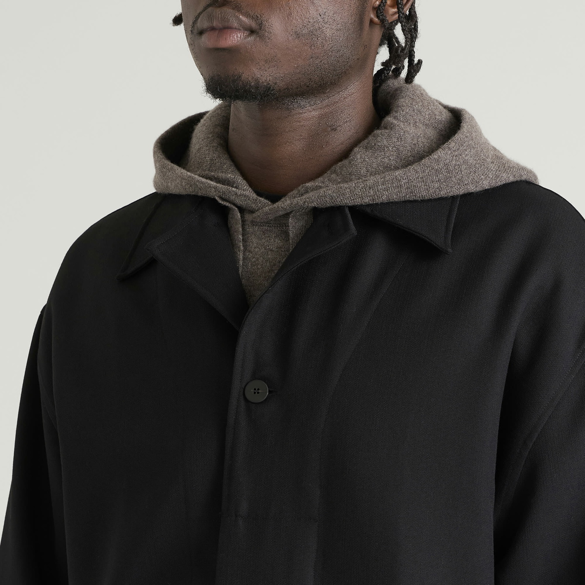 Studio Nicholson Men's Rrick Tech Wool Open Collar Shirt in Black